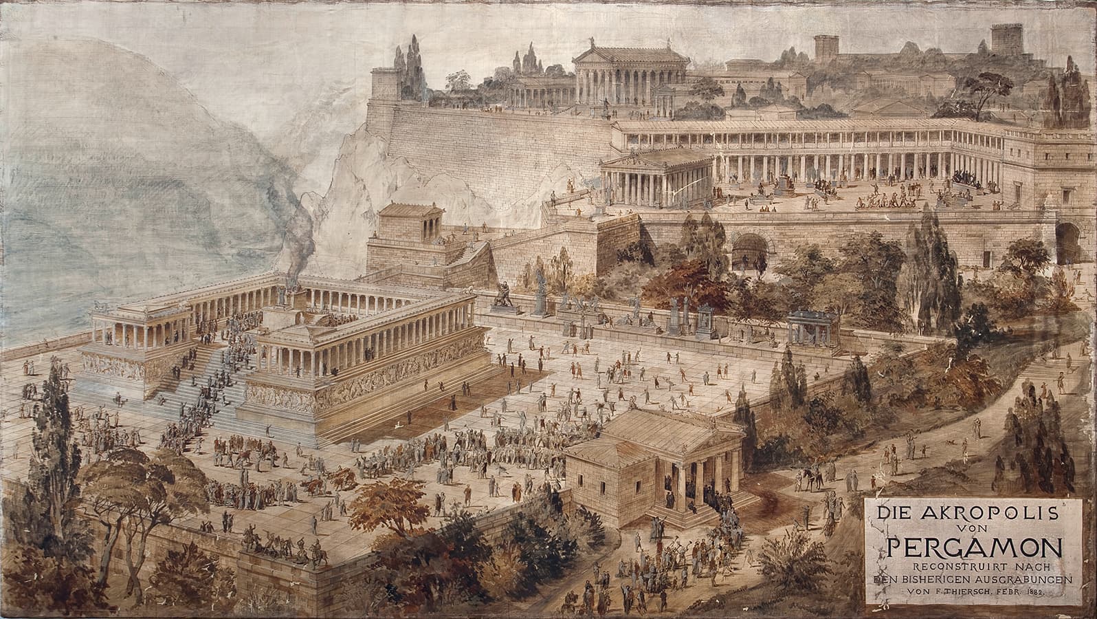 The Acropolis of Pergamon, an 1882 architectural reconstruction by Friedrich Thiersch.